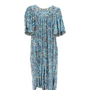 Go Softly teal paisley patio dress made of 100% rayon size medium boho mumu